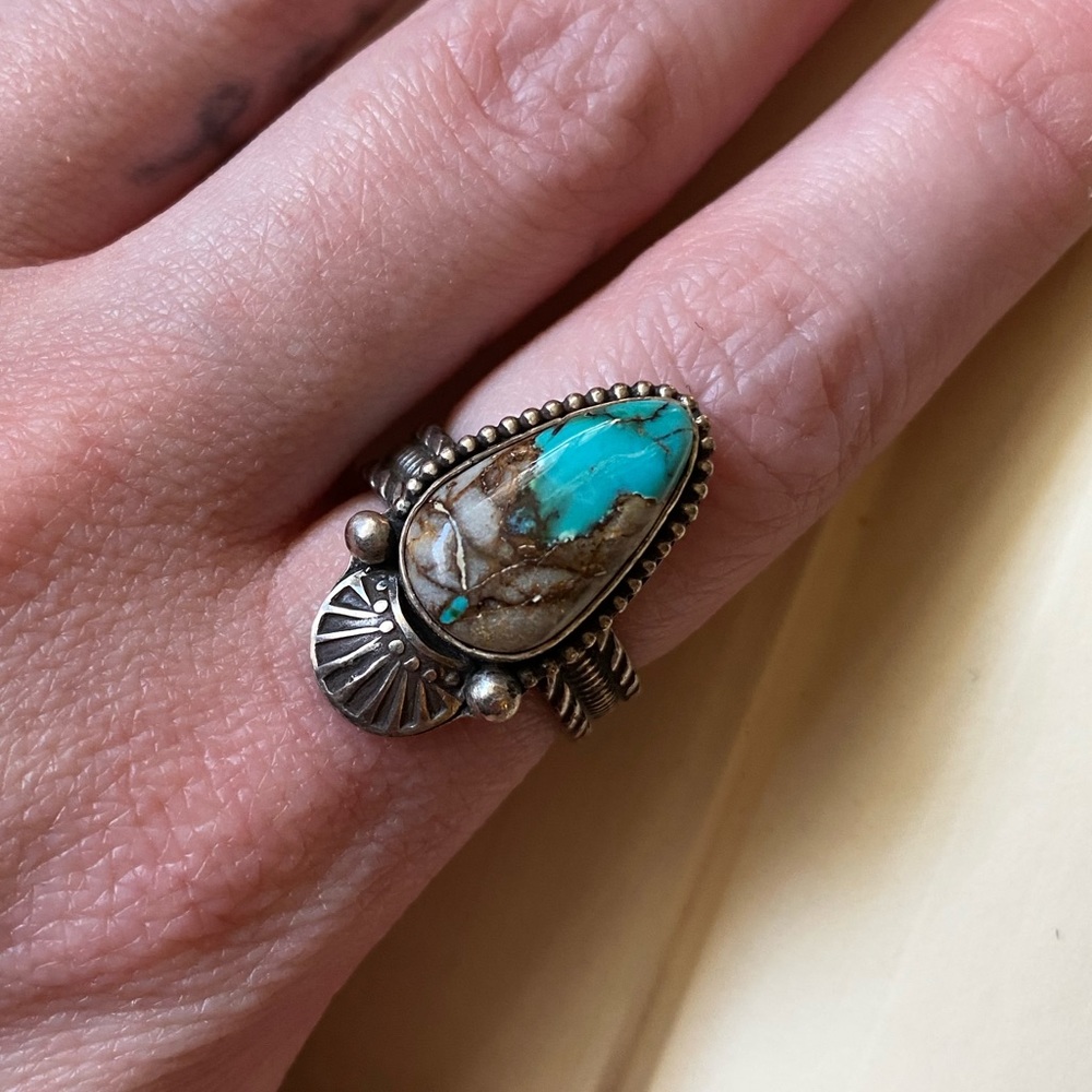 Handmade sterling silver turquoise ring 7.5